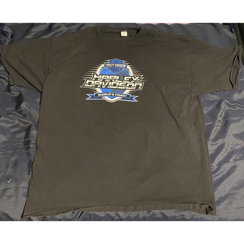 Harley Davidson Motorcycles T Shirt Worlds Finest 4XL Large + Tall Black / Blue